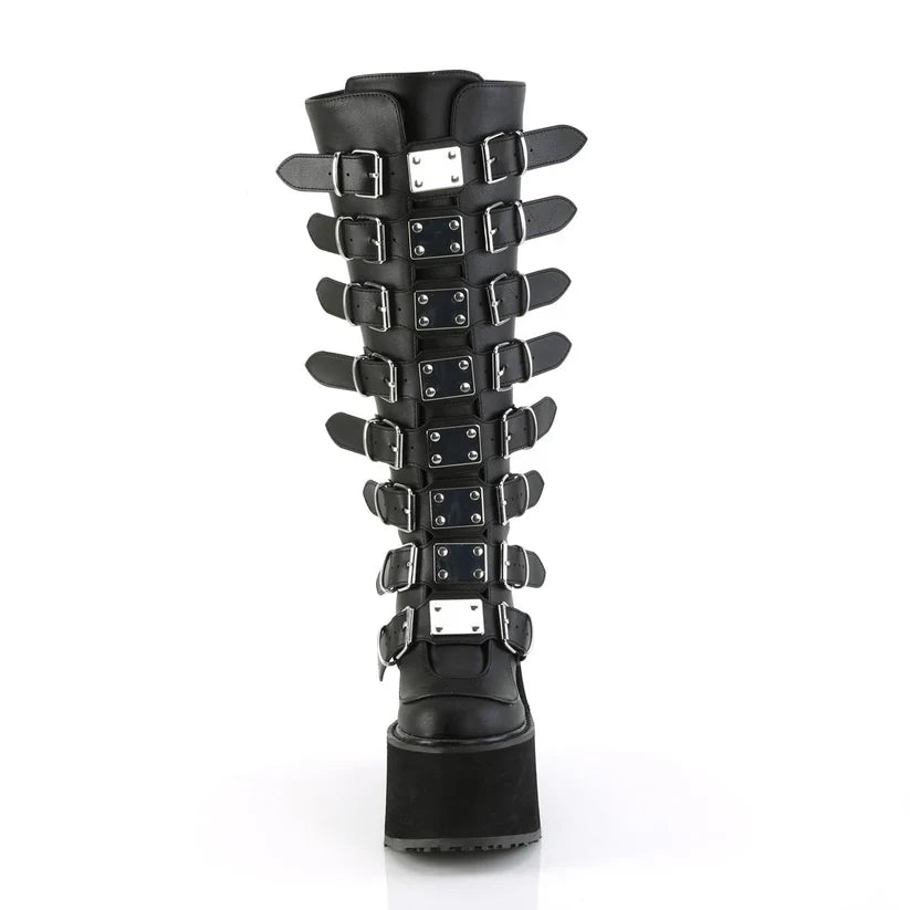 Demoniacult Raven Wide Calf Knee High Boots | 8 Buckle Straps - UK 8