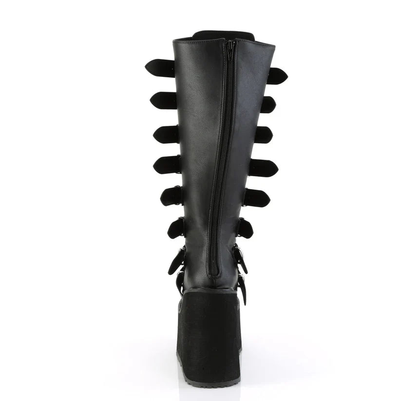 Demoniacult Raven Wide Calf Knee High Boots | 8 Buckle Straps - UK 8