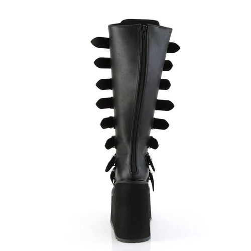 Demoniacult Raven Wide Calf Knee High Boots | 8 Buckle Straps - UK 8