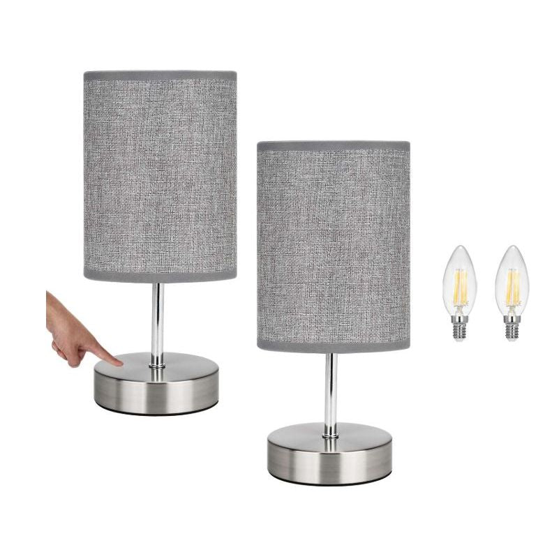 Lightsjoy Dimmable Touch Bedside Lamps – Grey Fabric Table Lamps (Set of 2)