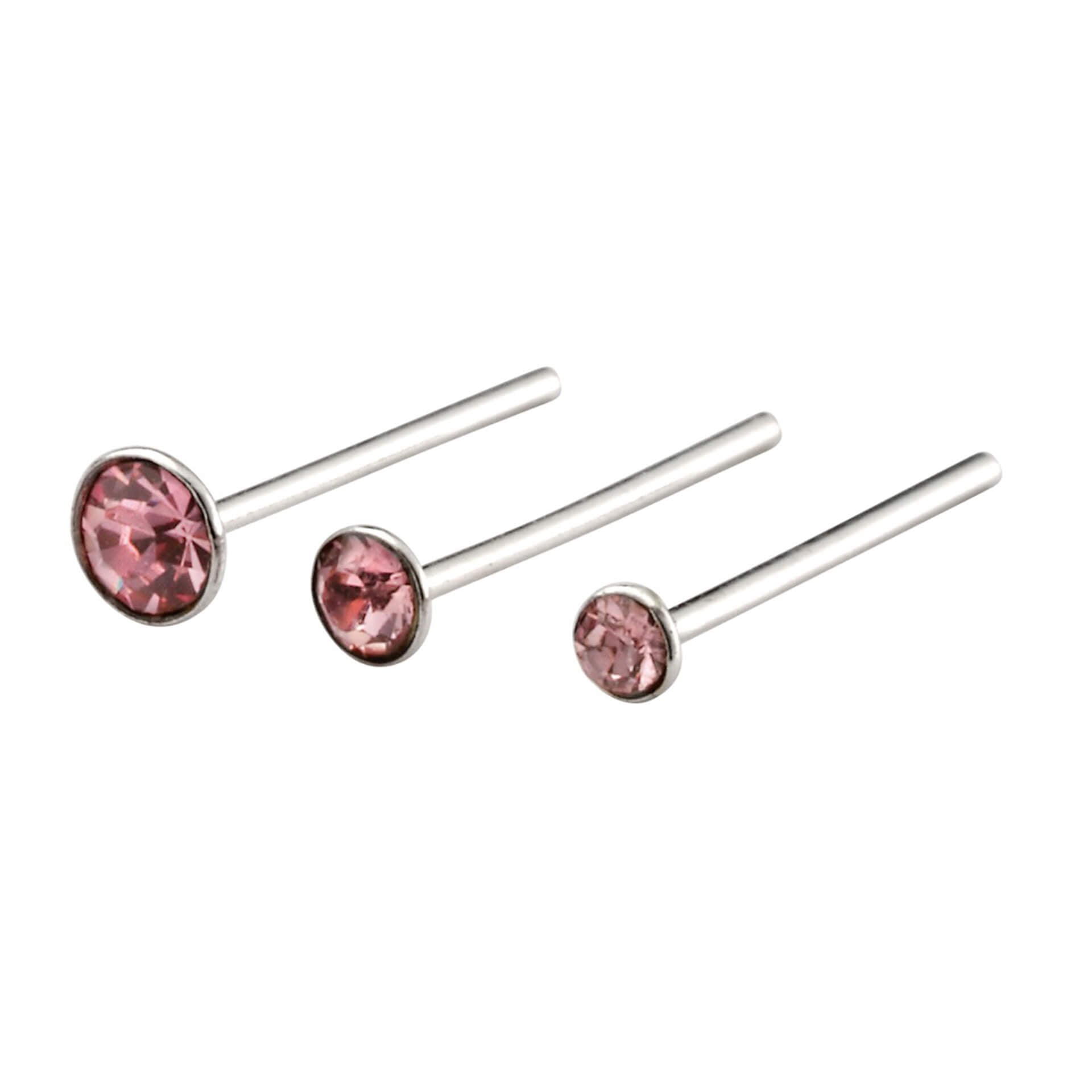 Gecko Jewellery Sterling Silver Crystal Nose Studs - Set of 6