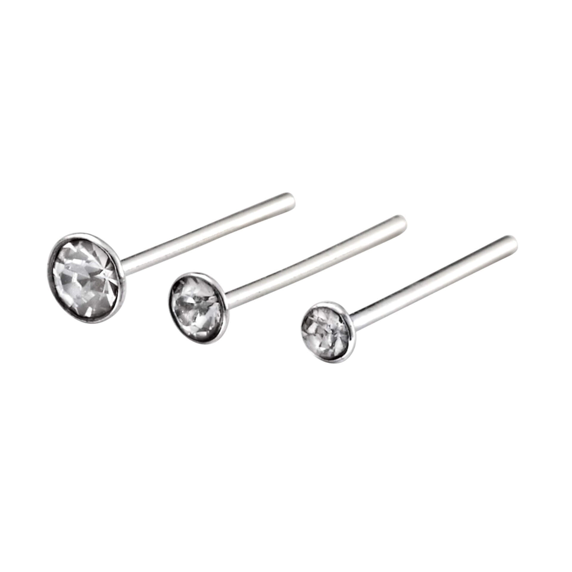 Gecko Jewellery Sterling Silver Crystal Nose Studs - Set of 6