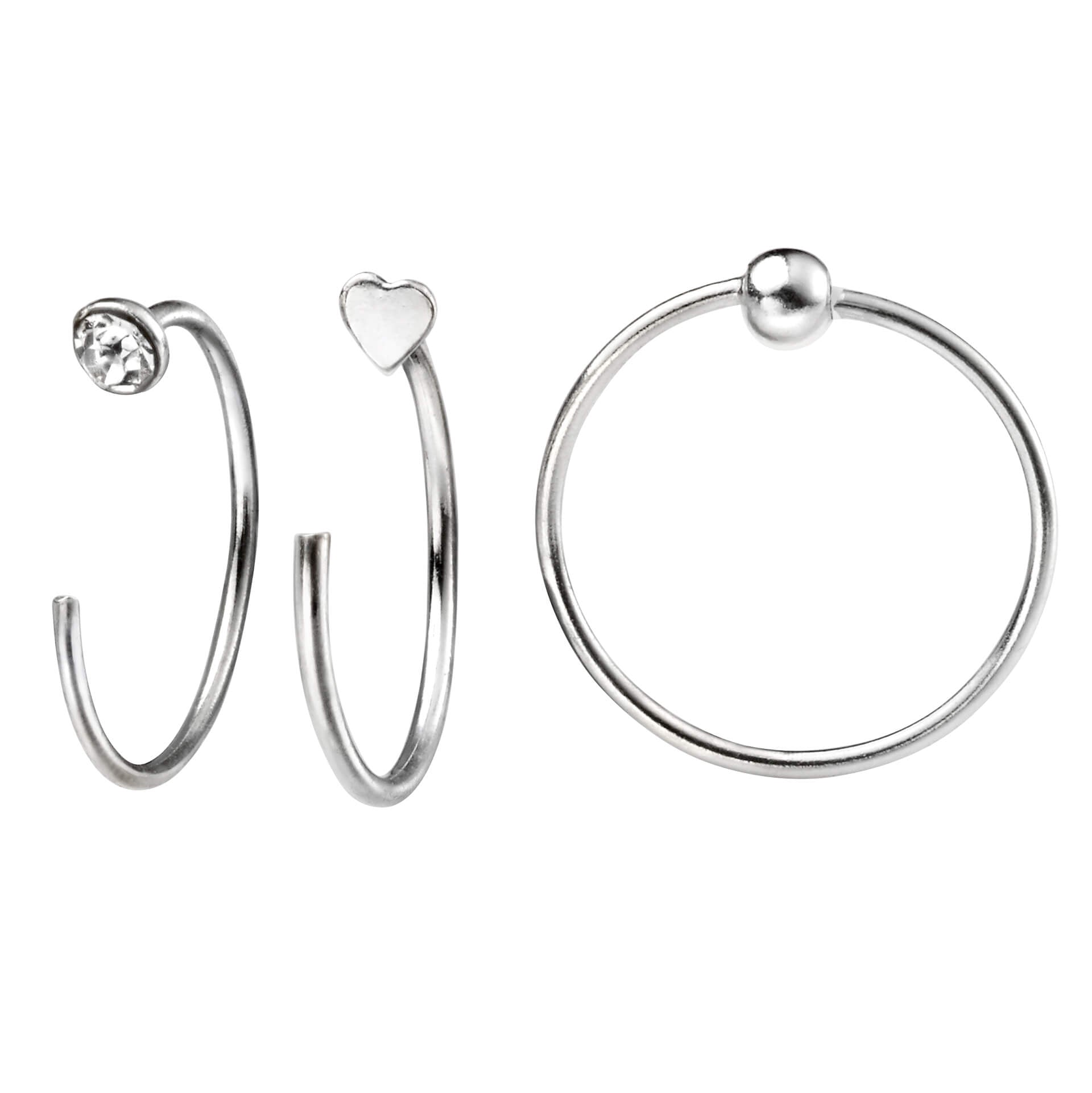 Gecko Jewellery Sterling Silver Nose Rings – Set of 6 Polished Hoops