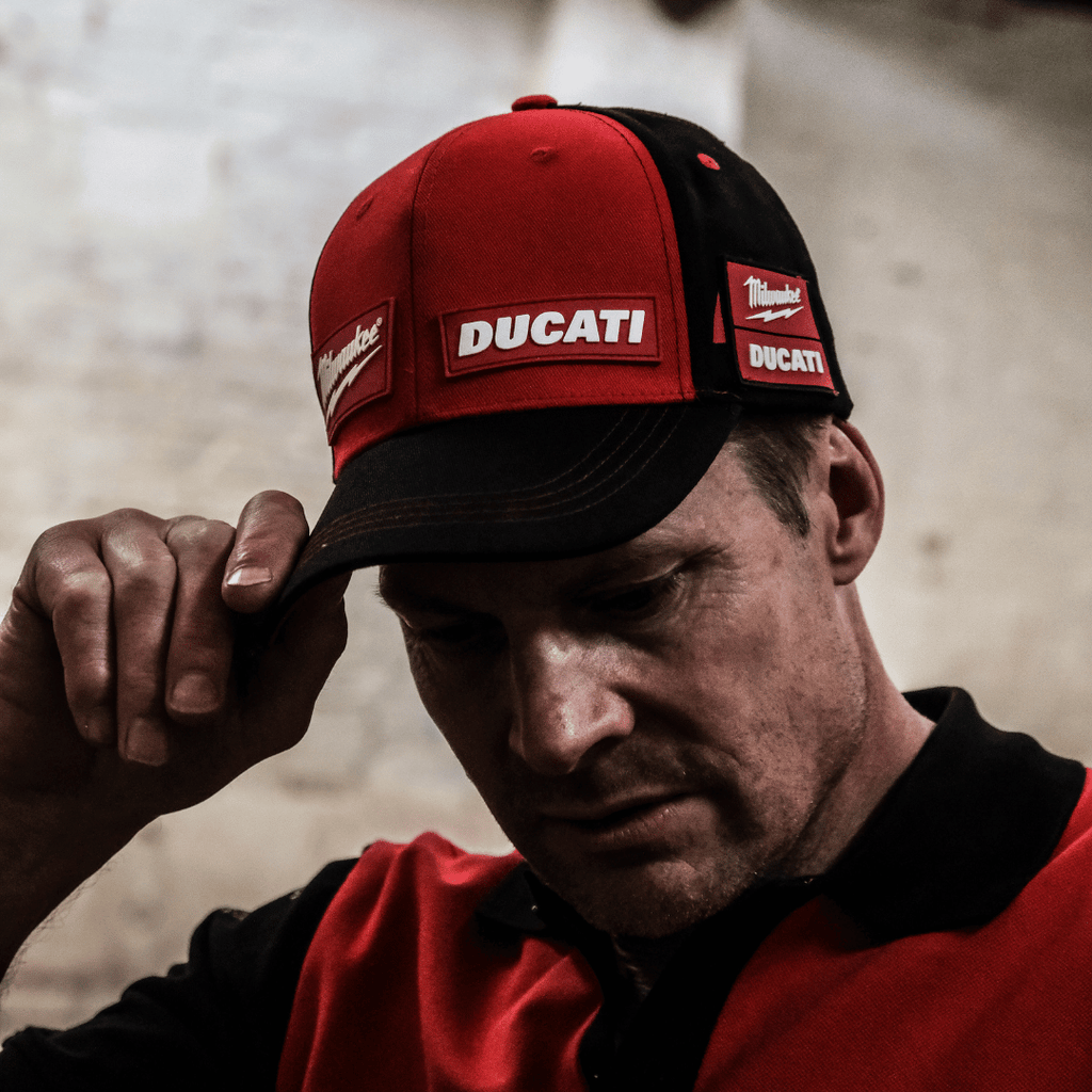 Milwaukee Tools x Ducati Team-Wear Trucker Hat – Red & Black Cotton Cap