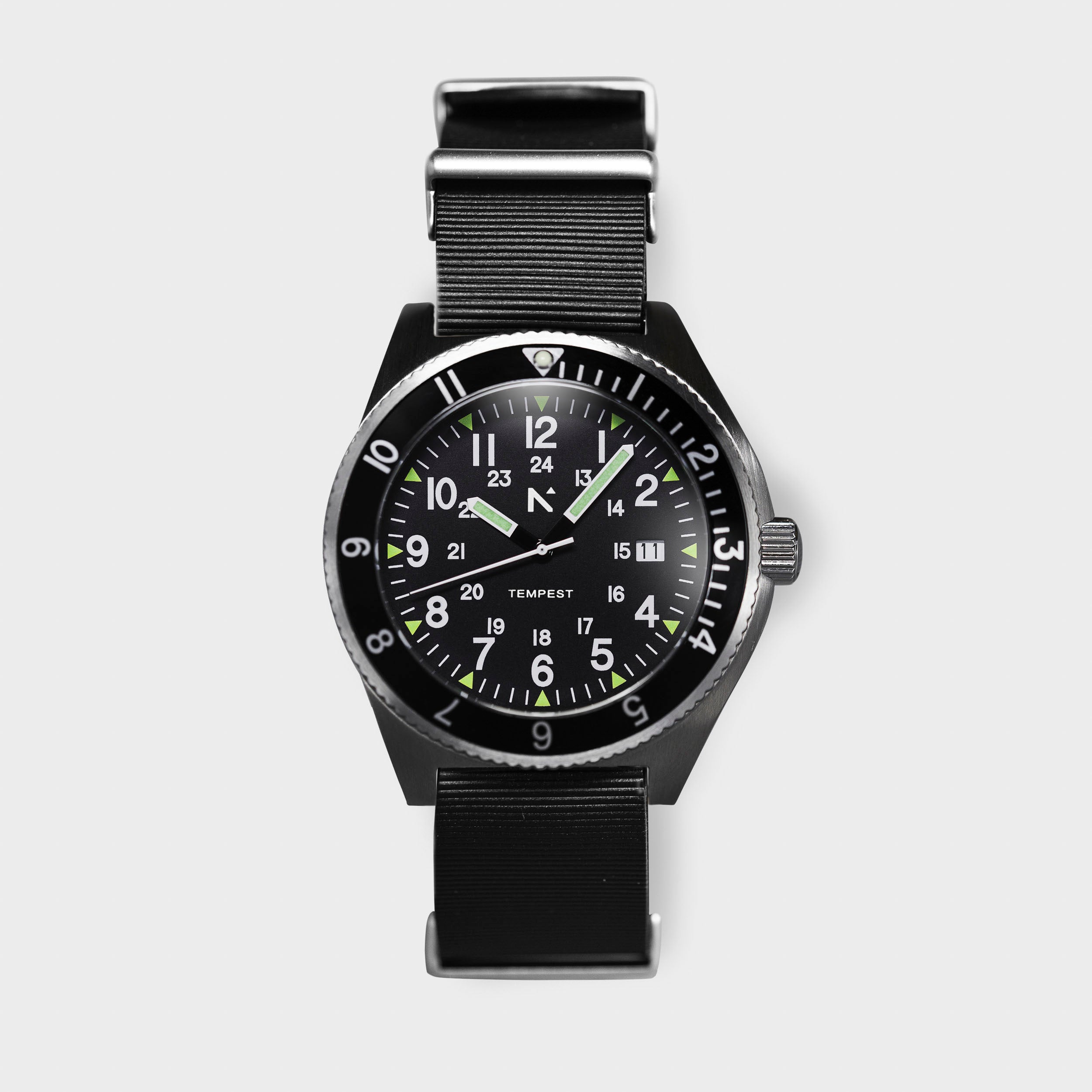 'Tempest' Quartz Navigator Watch (40mm) | Pitch Black NATO