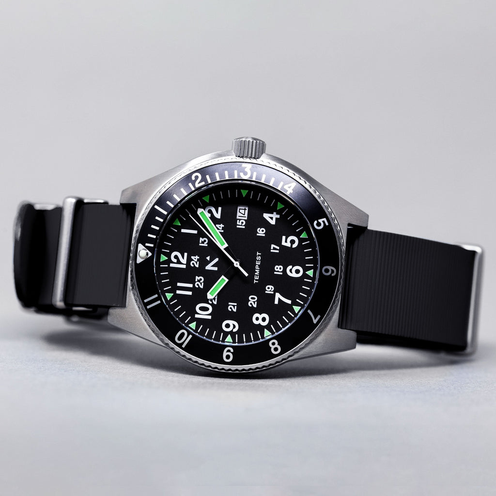'Tempest' Quartz Navigator Watch (40mm) | Pitch Black NATO