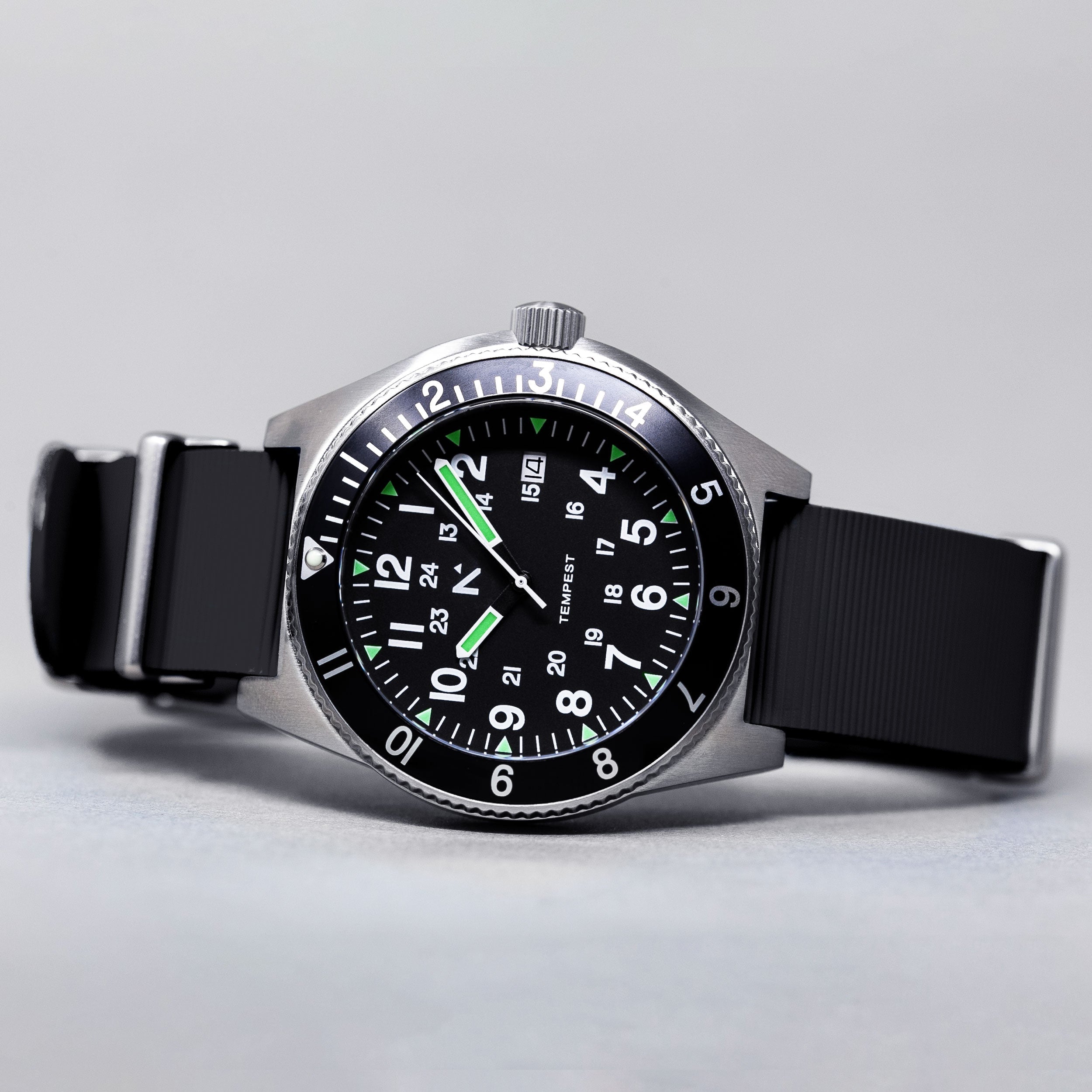 'Tempest' Quartz Navigator Watch (40mm) | Pitch Black NATO