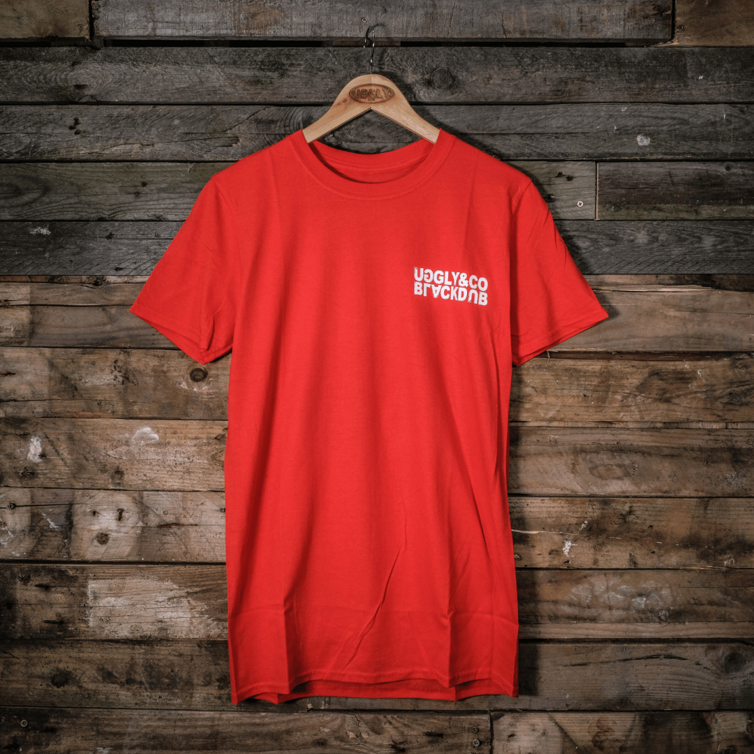 Uggly and Co Red Repeat Tee – Isle of Man TT Cotton Motorcycle T-Shirt