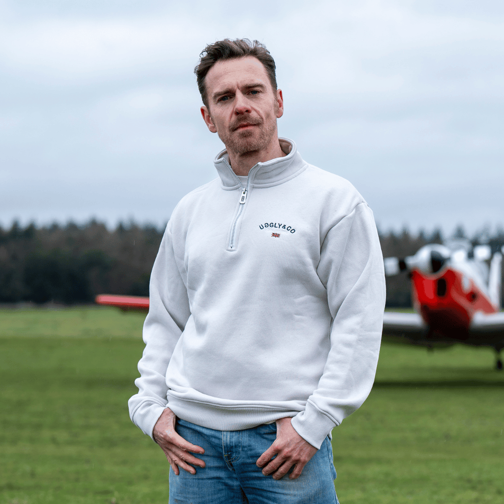 Uggly & Co Stone Union Jack Quarter-Zip – Heavyweight Fleece Jumper