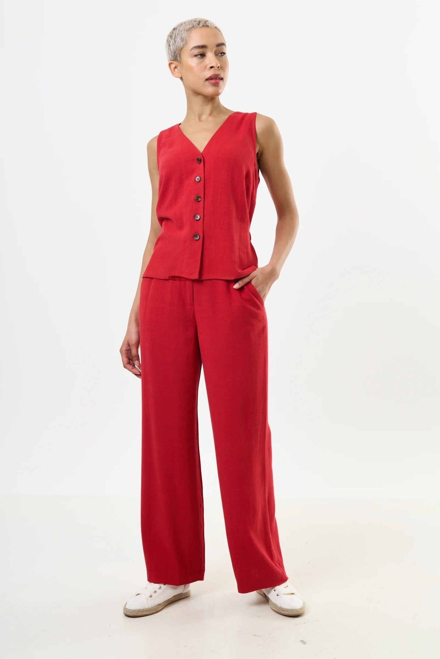 Tilde Linen Mix Straight Leg Trousers - Red