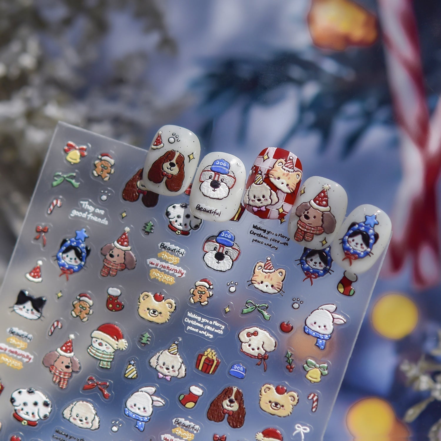 LuLuFun Studio Christmas Puppy and Kitty Nail Art Deco Stickers - 1 Sheet