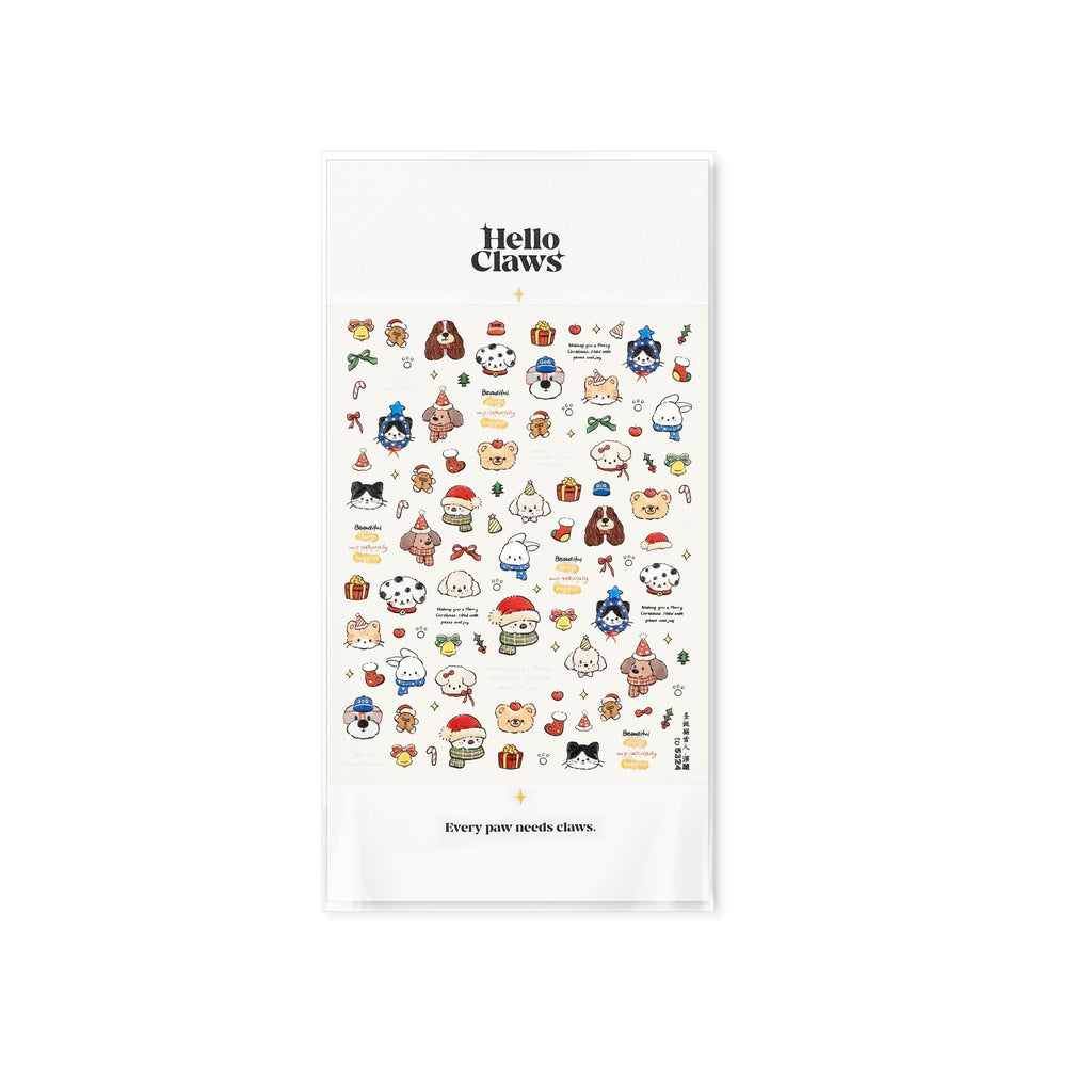 LuLuFun Studio Christmas Puppy and Kitty Nail Art Deco Stickers - 1 Sheet