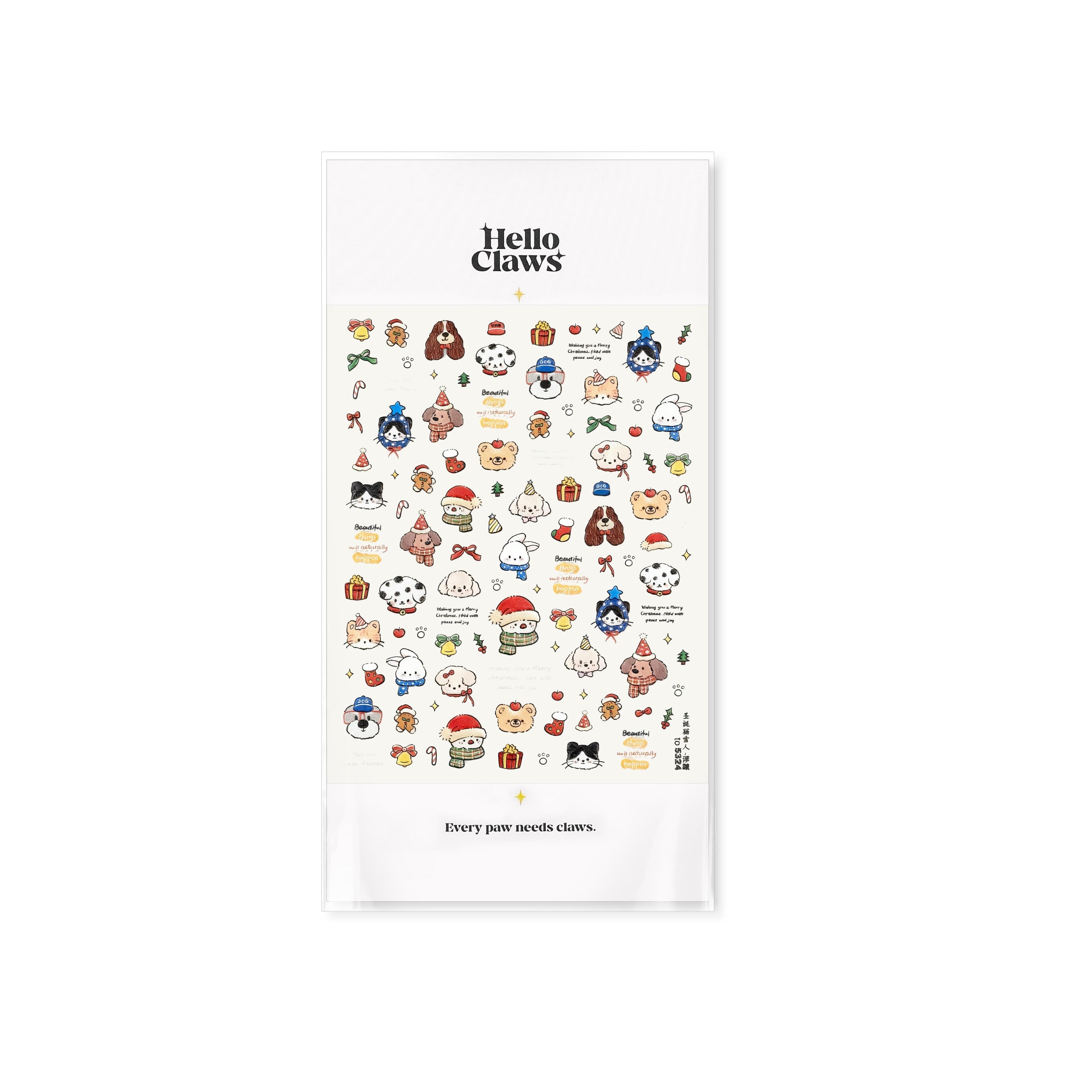 LuLuFun Studio Christmas Puppy and Kitty Nail Art Deco Stickers - 1 Sheet