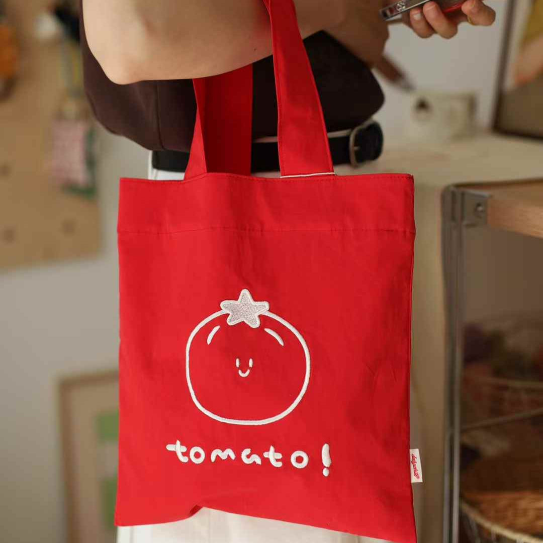 LuLuFun Studio Tomato Print Cotton Canvas Tote Bag - Handmade Shopper
