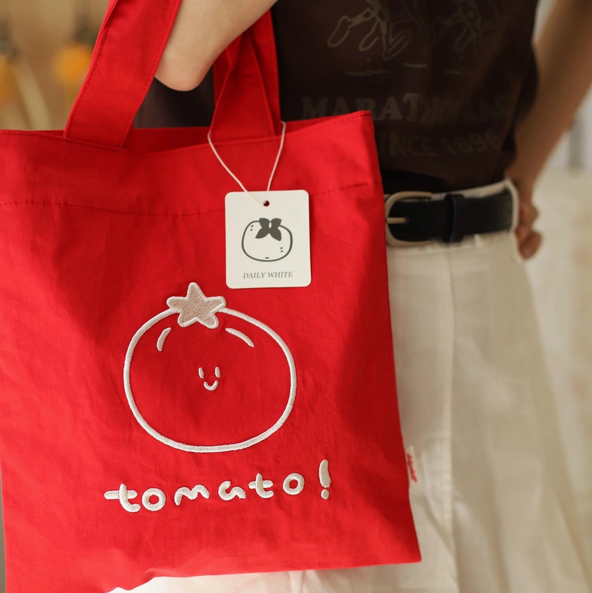 LuLuFun Studio Tomato Print Cotton Canvas Tote Bag - Handmade Shopper