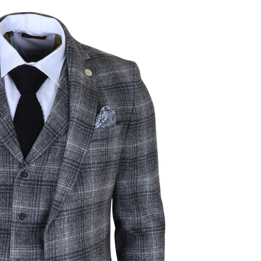 TP-30 - Men's Grey Tweed Check 3 Piece Suit
