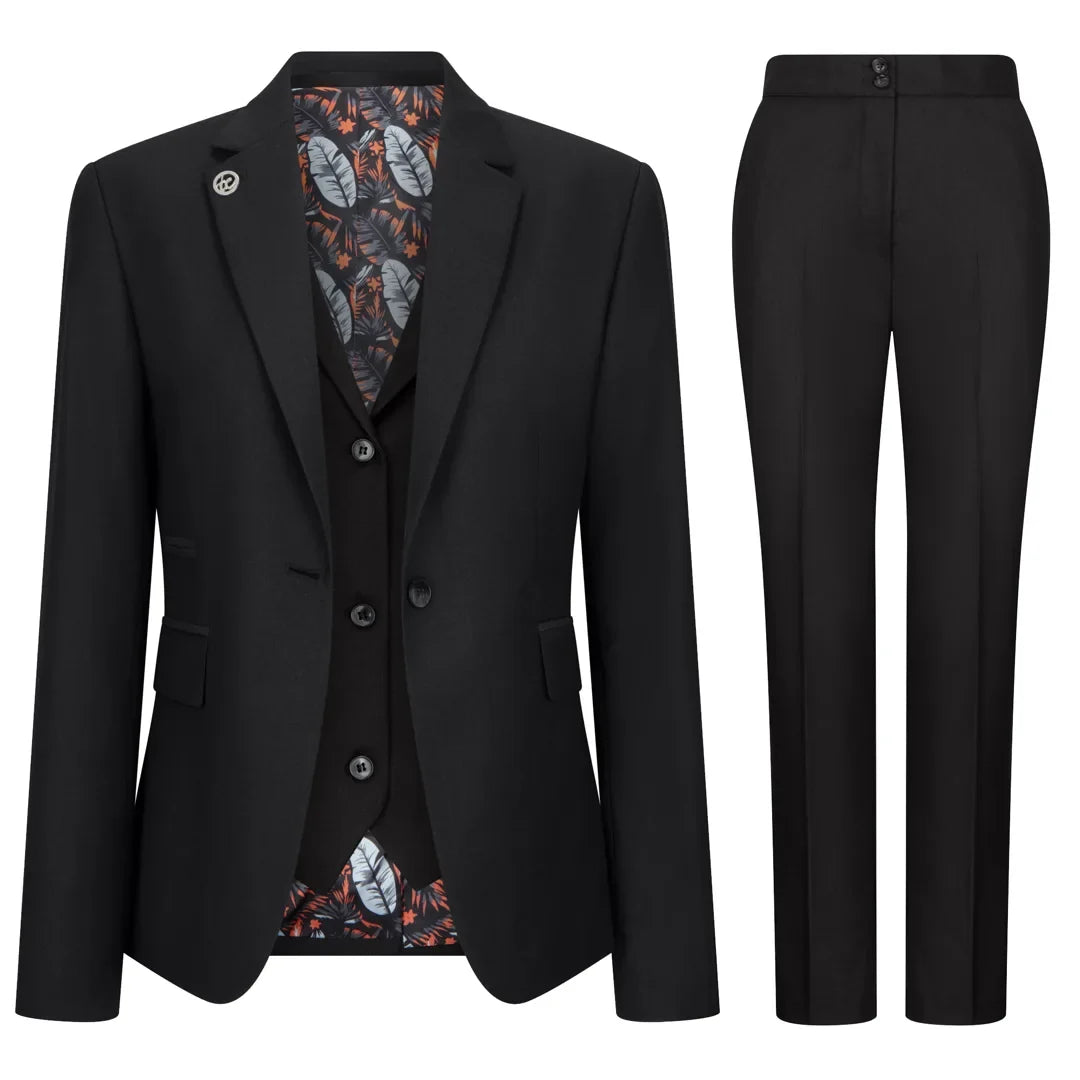 TPW-13 - Women's 3 Piece Plain Black Suit