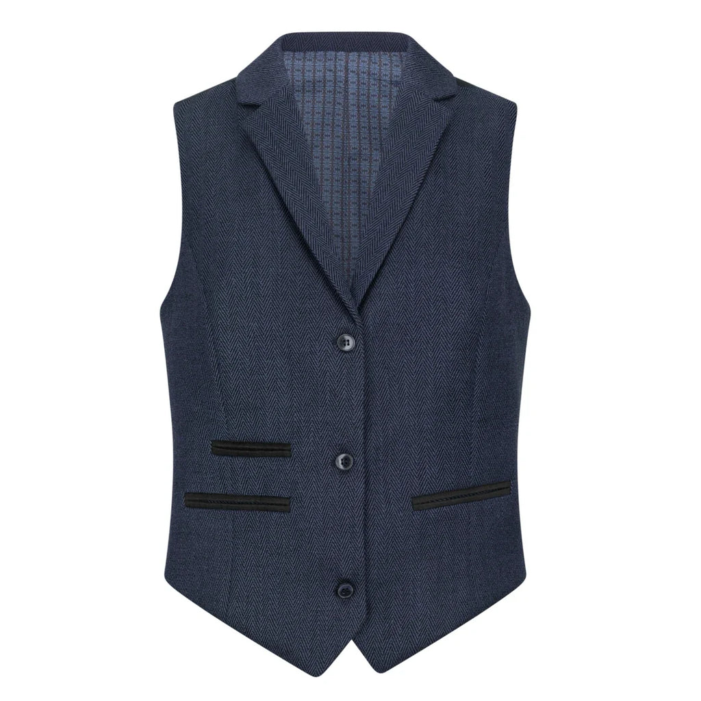 TPW-AK-04 - Women's Navy 3 Piece Herringbone Tweed Suit