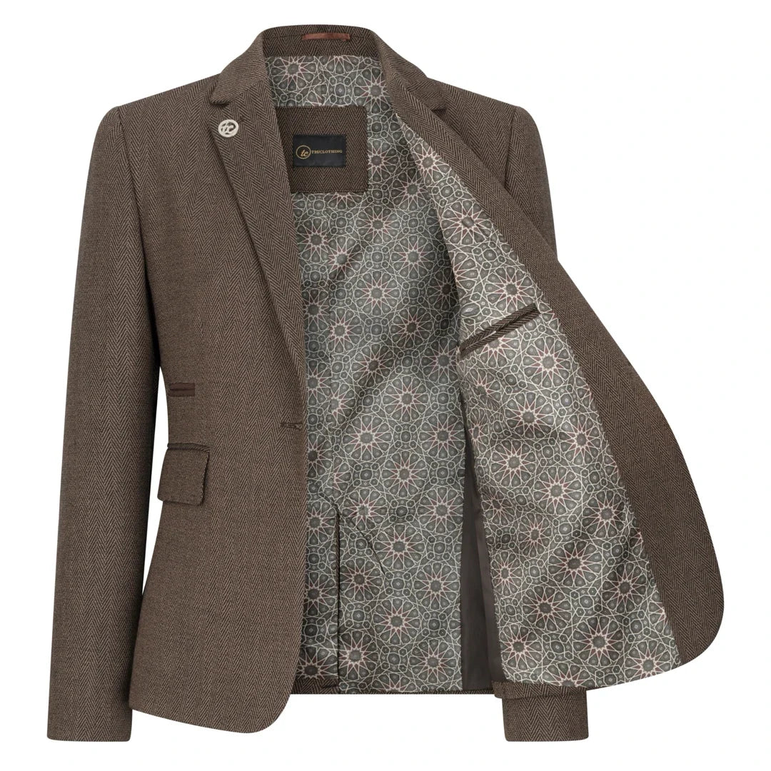 TPW-AK-06 - Women's Brown 3 Piece Herringbone Tweed Suit