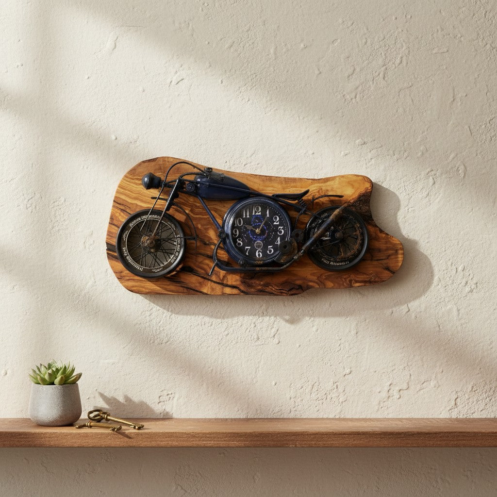 Beautiful rustic motorbike clock