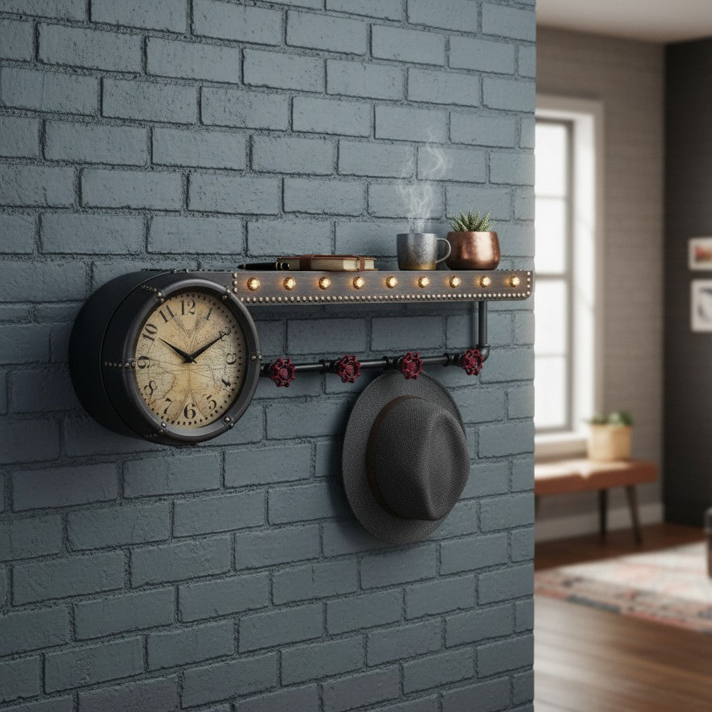 Beautiful shelf with clock and hooks