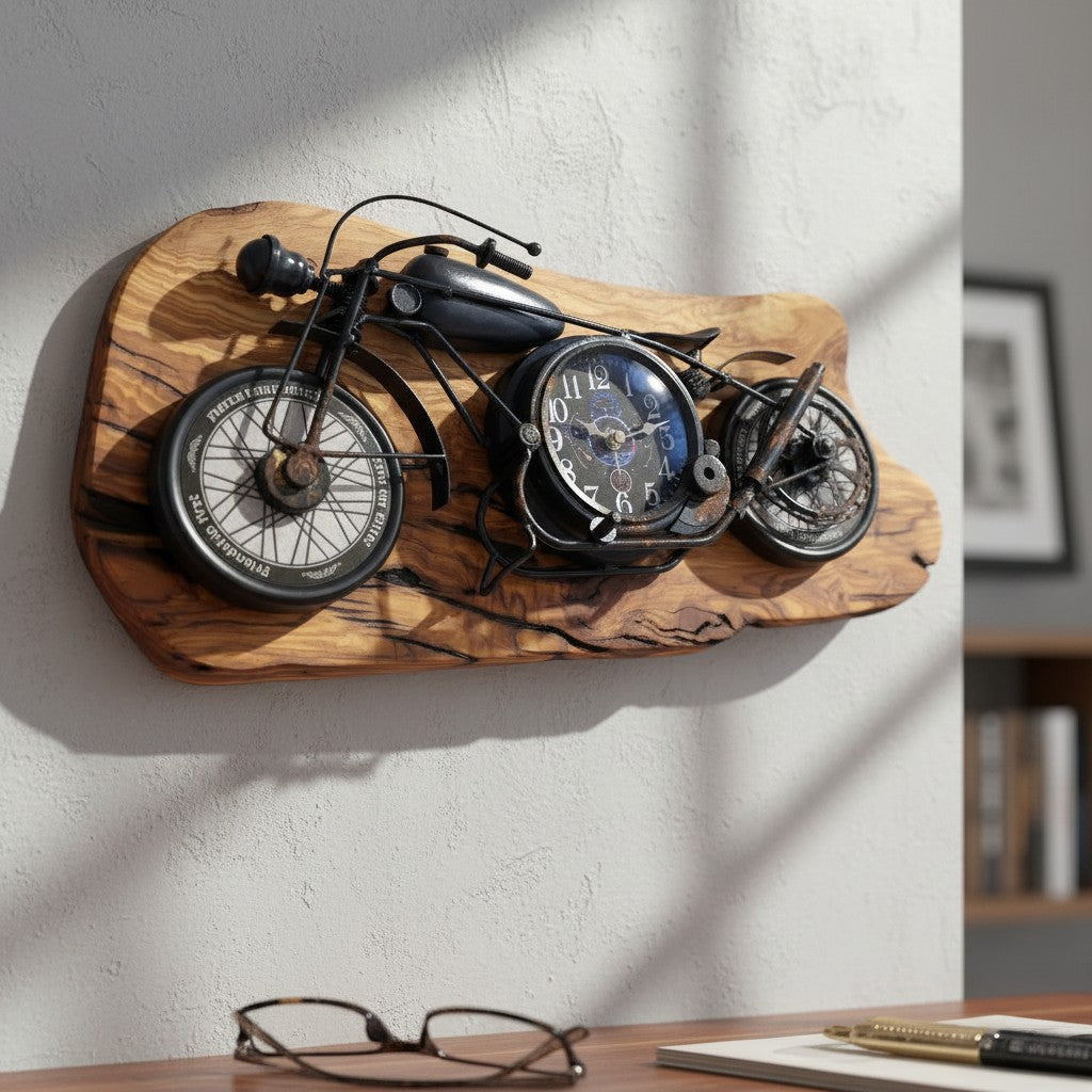 Beautiful rustic motorbike clock