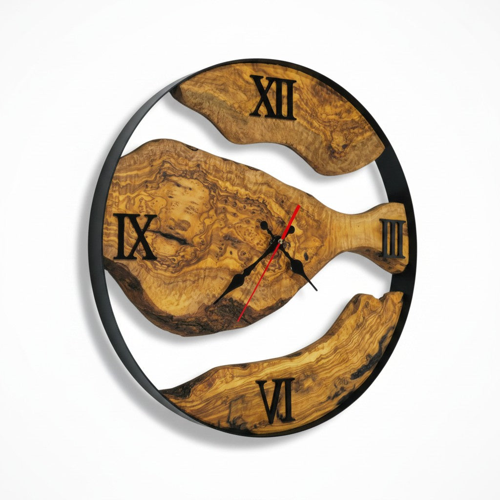 Olive Wood Wall Clock with metal Edge