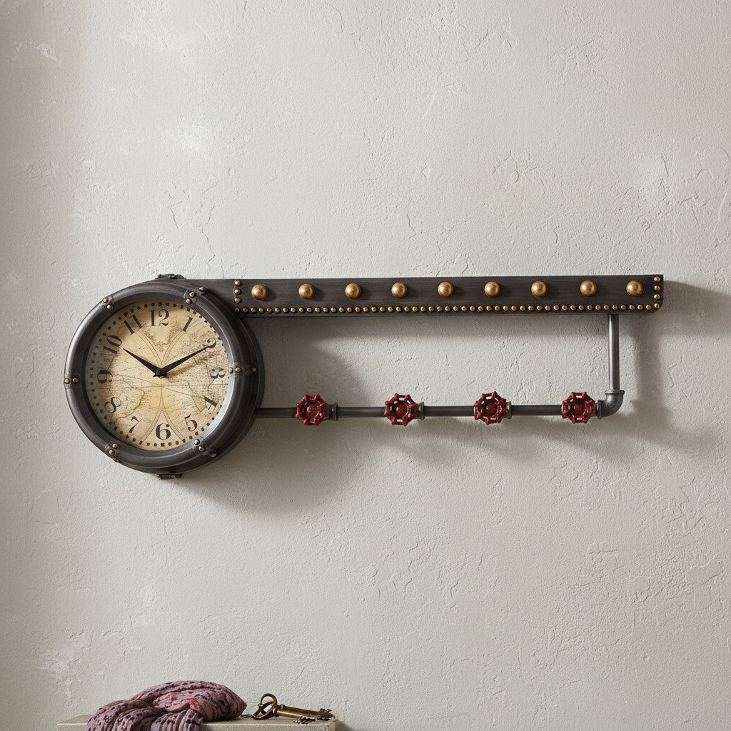 Beautiful shelf with clock and hooks