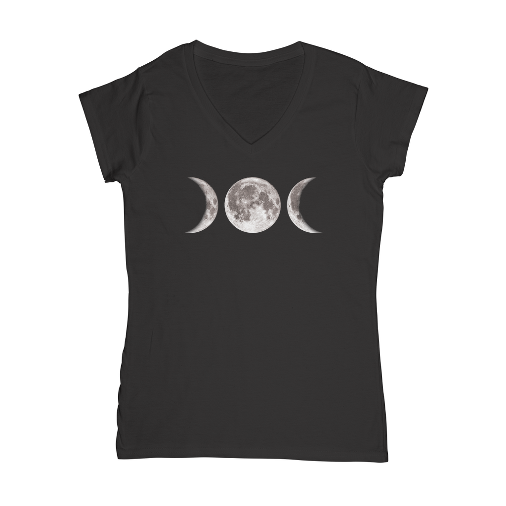 Kate's Clothing Triple Goddess Moon Phase V-Neck Fitted Cotton Tee