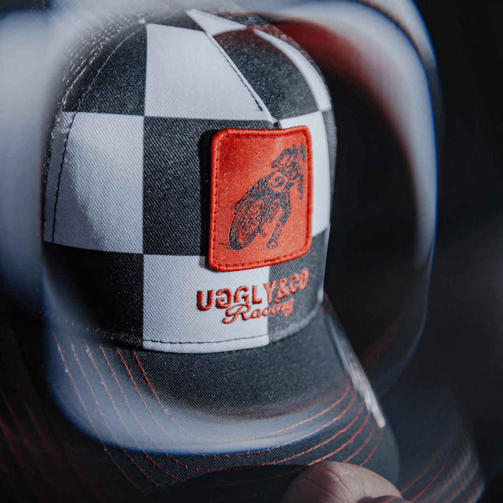 Uggly & Co Chequered Flat Track Trucker Hat – Racing Mesh Cap