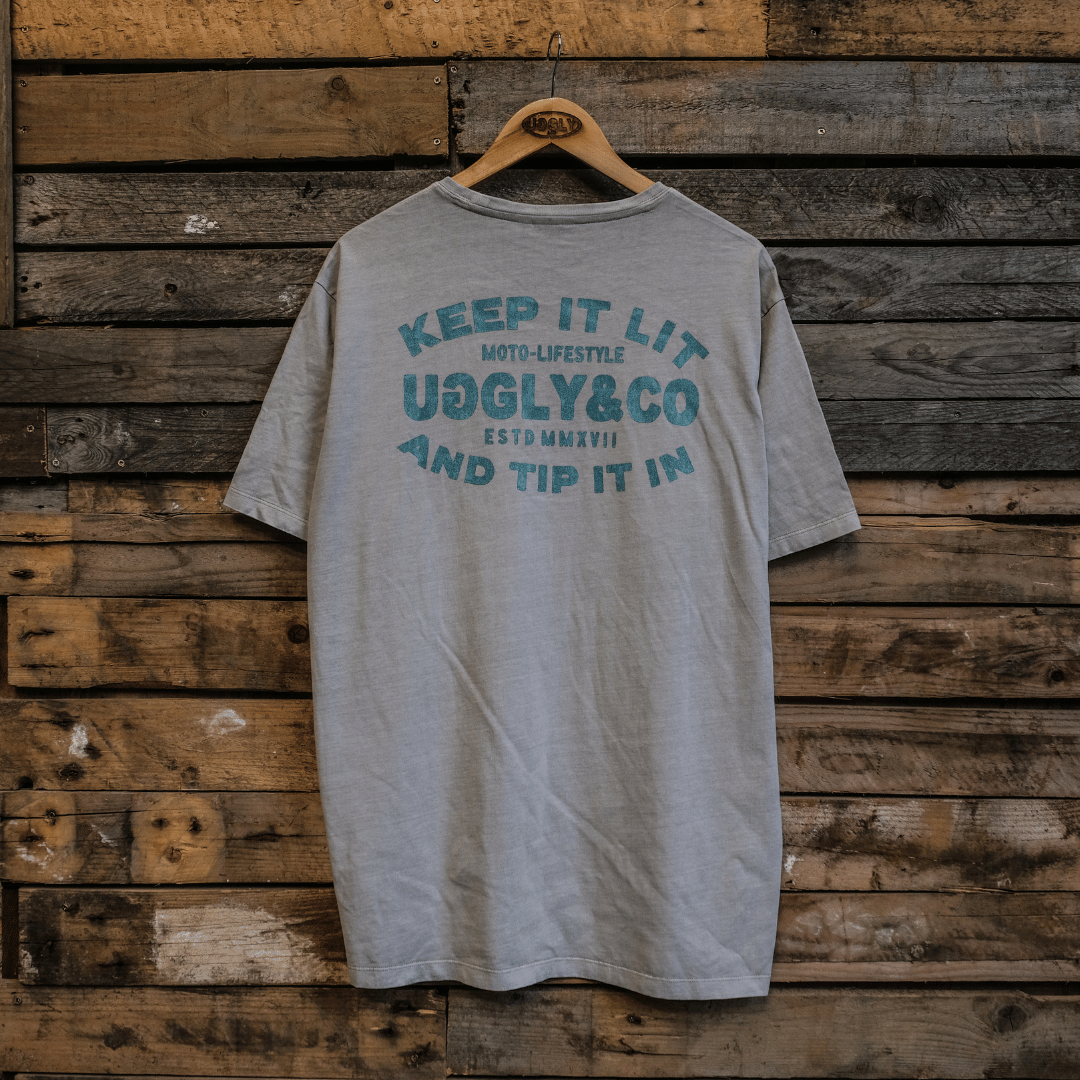 Uggly and Co Mist Blue Flat Track Racing Graphic Tee - 100% Cotton