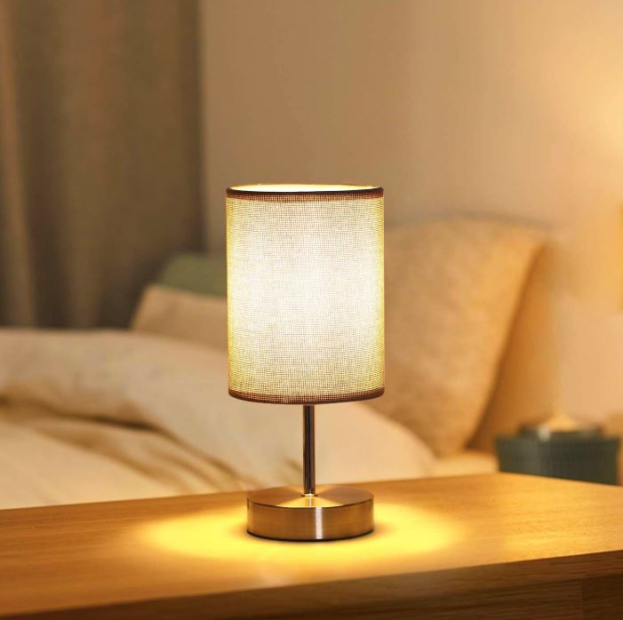 Lightsjoy Dimmable Touch Bedside Lamps – Grey Fabric Table Lamps (Set of 2)