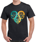 Viking Heart Turquoise & Yellow Unisex Black T-shirt