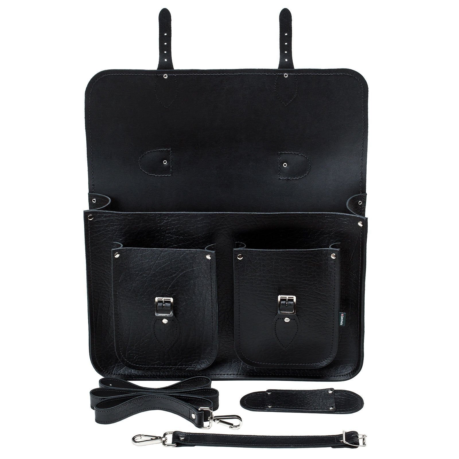 Twin Pocket Executive Handmade Leather Satchel - Black
