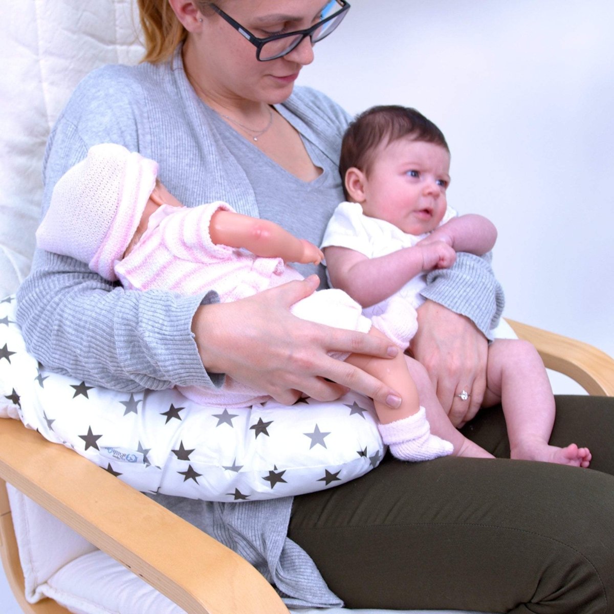 Twin Nursing Pillow by For Your Little One | Tandem Feeding - Silver Stars