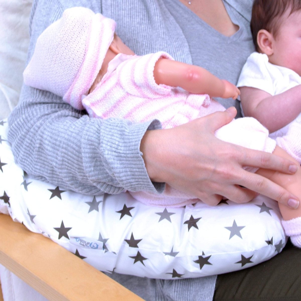 Twin Nursing Pillow by For Your Little One | Tandem Feeding - Silver Stars