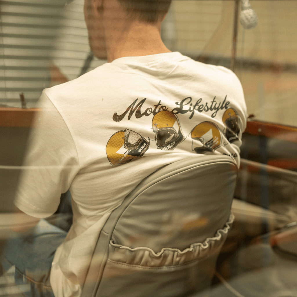Uggly and Co Helmet Graphic Tee – White Heavyweight Cotton Moto Shirt