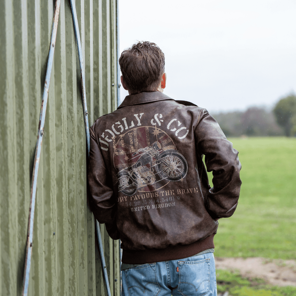 Uggly and Co Aviation Bomber Jacket – Distressed PU Leather Moto