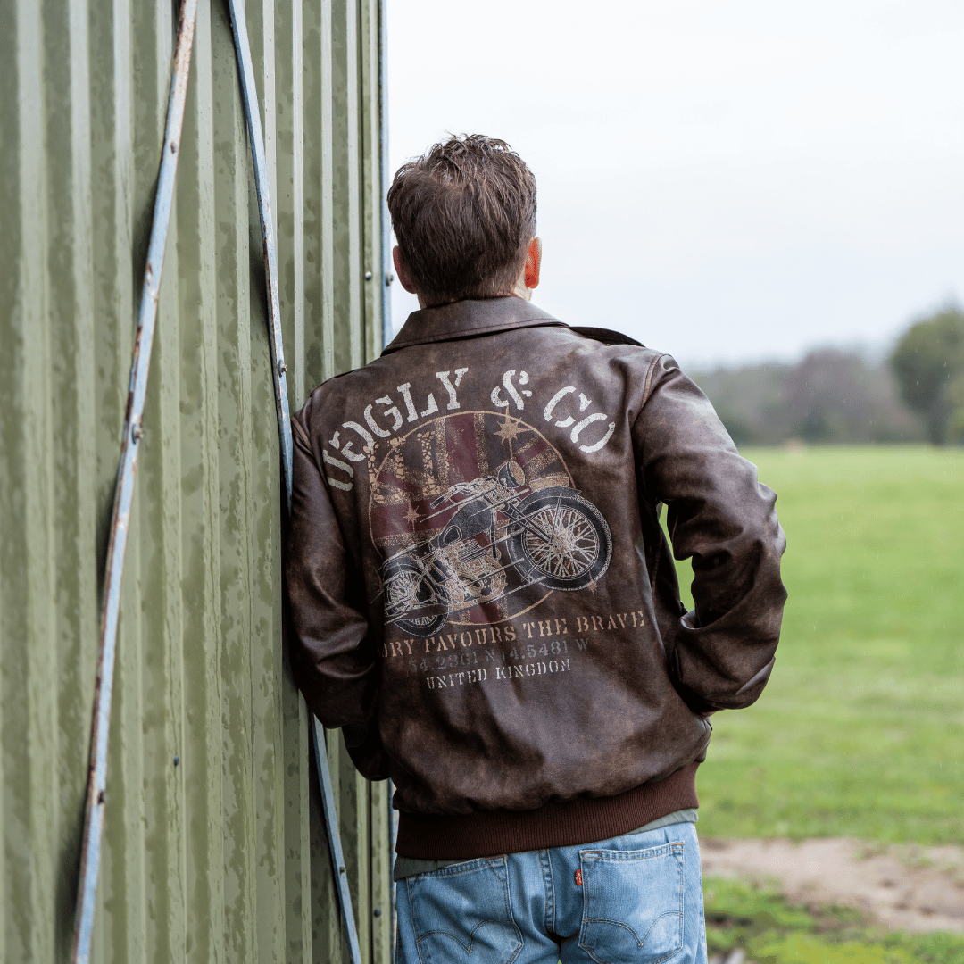 Uggly and Co Aviation Bomber Jacket – Distressed PU Leather Moto