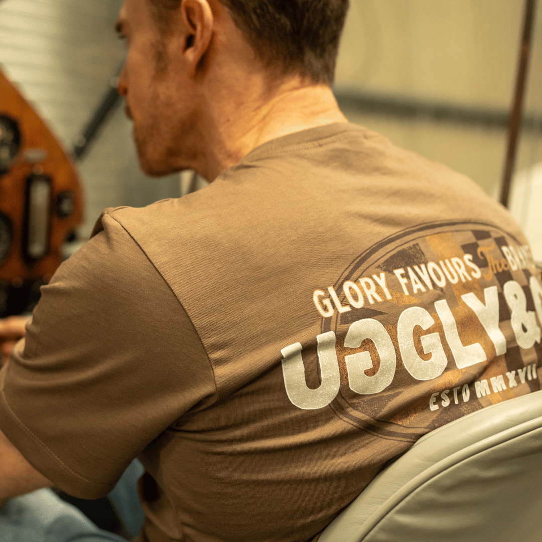 Uggly and Co Brown Union Jack Tee – Vintage Cotton Racing Graphic T-Shirt
