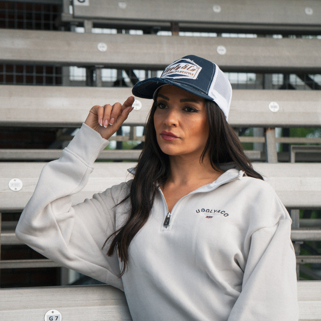 Uggly & Co Night Blue & Gold Distressed Diamond Trucker Hat