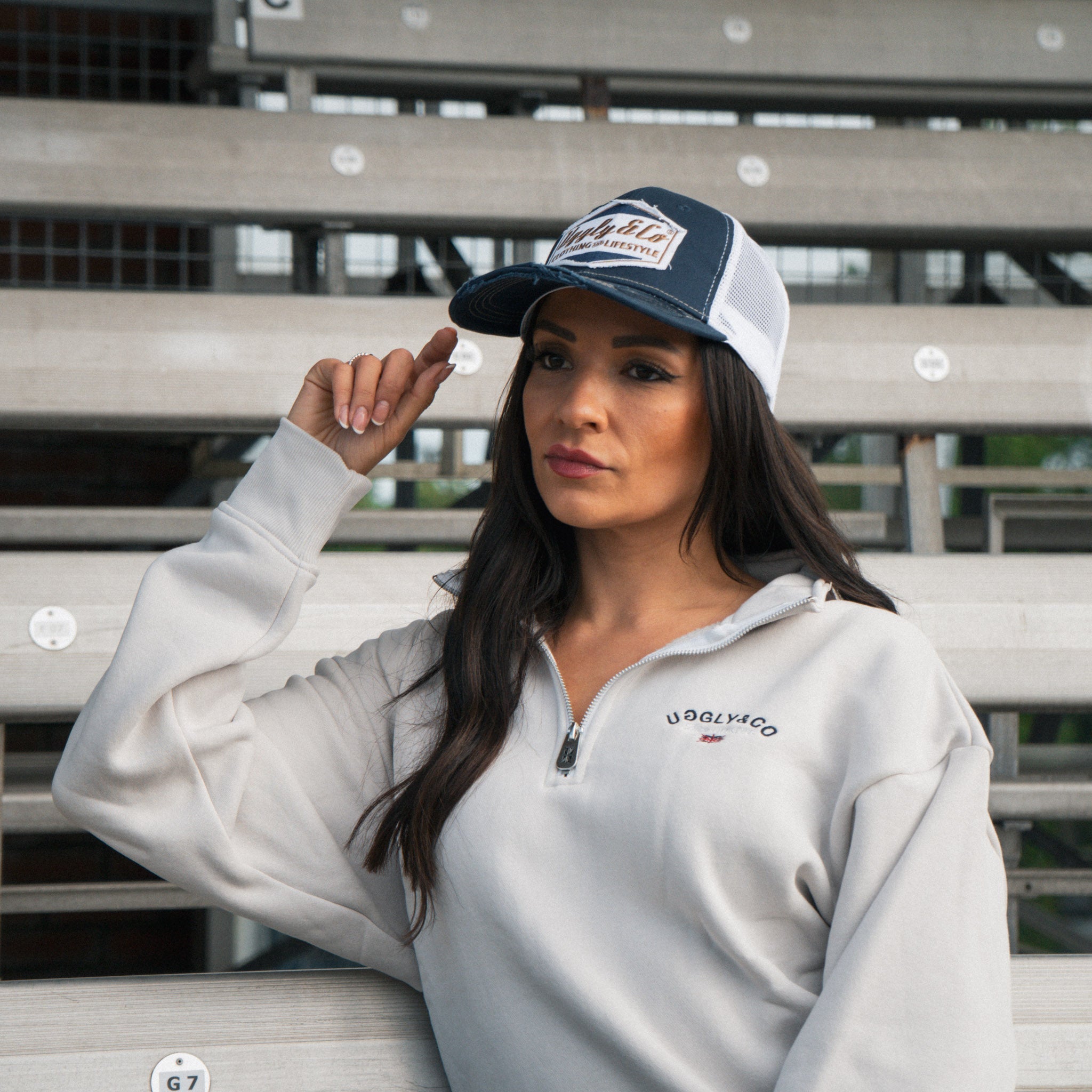Uggly & Co Night Blue & Gold Distressed Diamond Trucker Hat