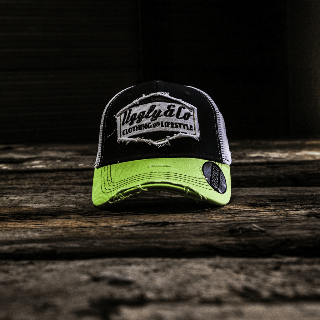 Uggly & Co Diamond Trucker Hat – Yellow and White Vintage Mesh Cap