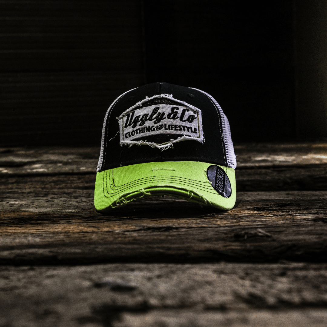Uggly & Co Diamond Trucker Hat – Yellow and White Vintage Mesh Cap
