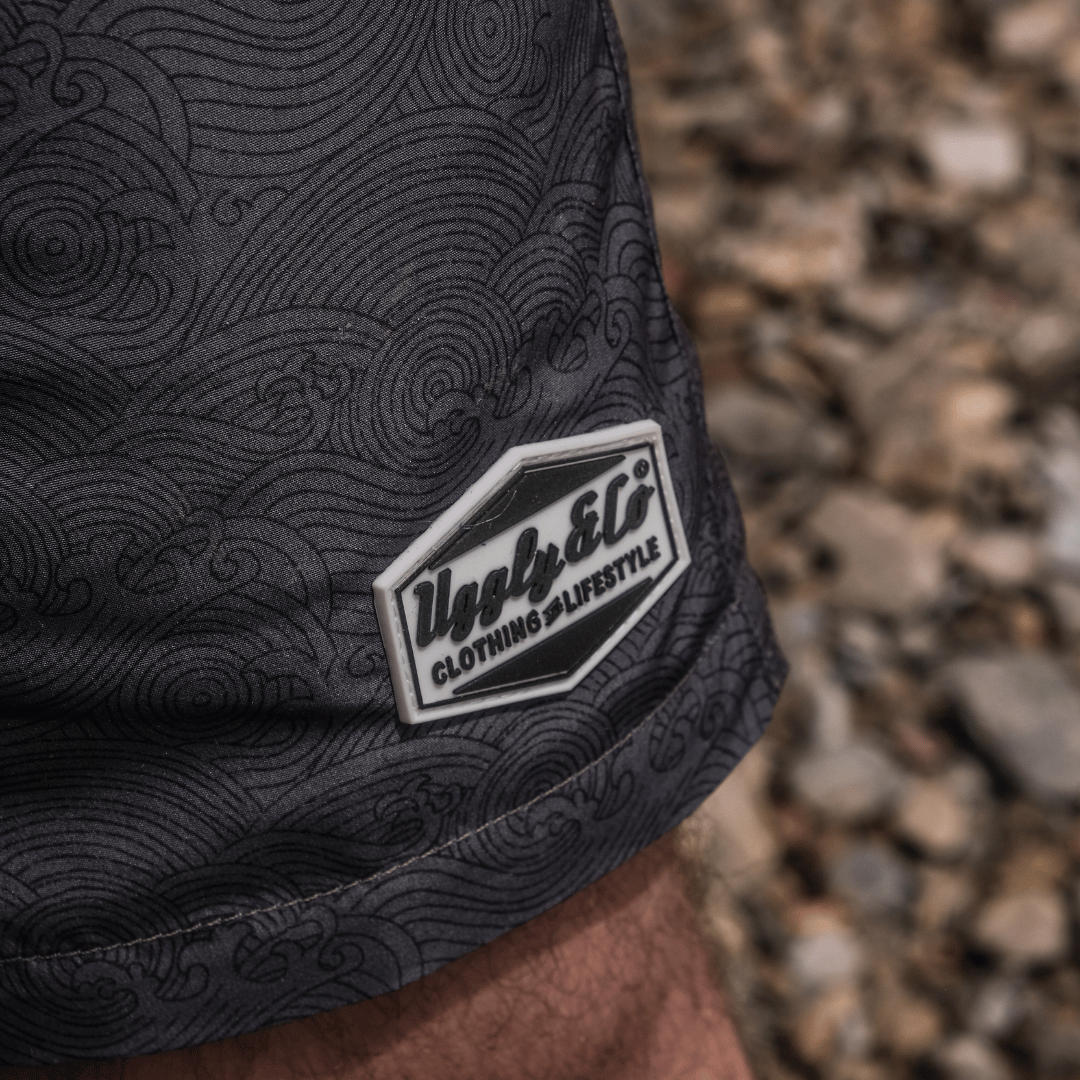 Uggly and Co Black Diamond Swim Shorts – Quick Dry Wave Pattern Trunks