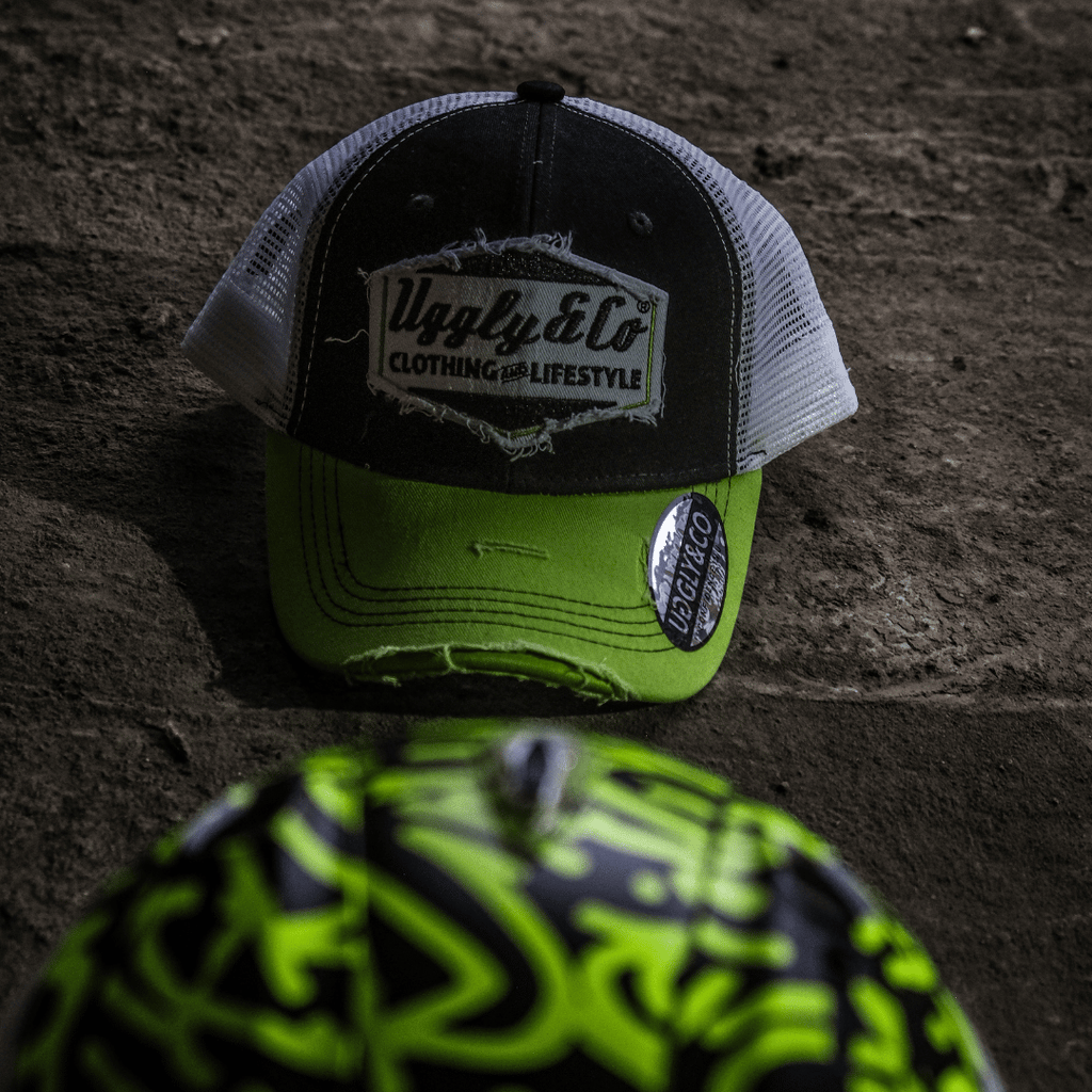 Uggly & Co Diamond Trucker Hat – Yellow and White Vintage Mesh Cap
