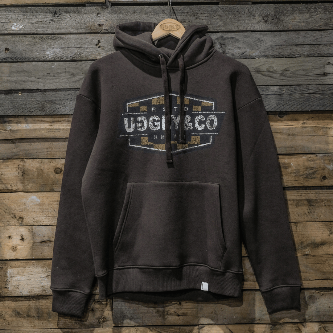 Uggly & Co Brown Chequered Hoodie – Heavyweight Vintage Motorcycle Style