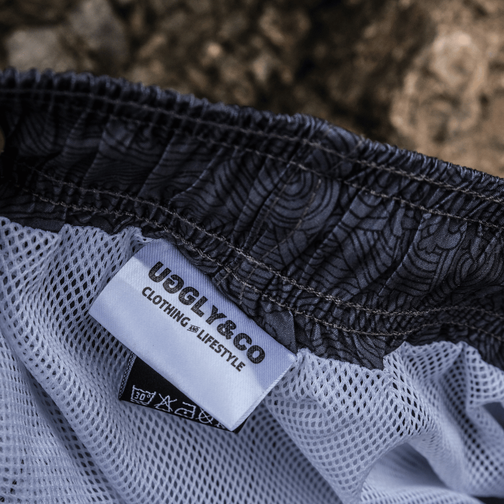 Uggly and Co Black Diamond Swim Shorts – Quick Dry Wave Pattern Trunks