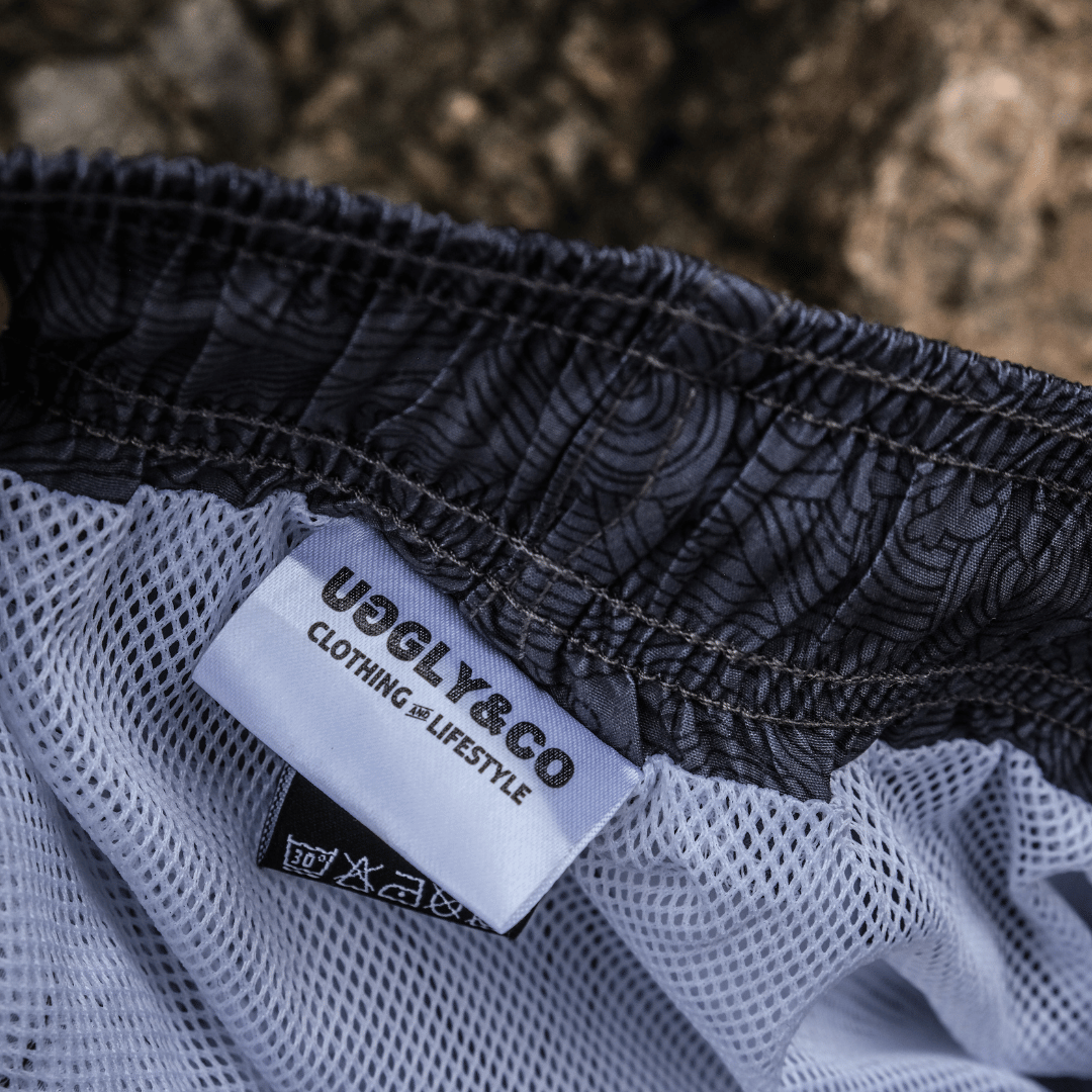 Uggly and Co Black Diamond Swim Shorts – Quick Dry Wave Pattern Trunks