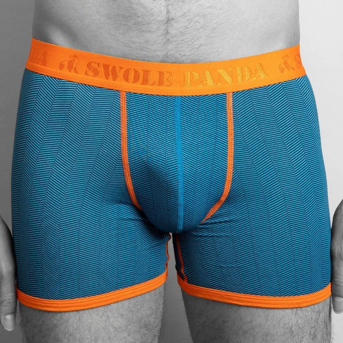 Swole Panda Bamboo Boxers – Blue Herringbone Breathable Men's Underwear